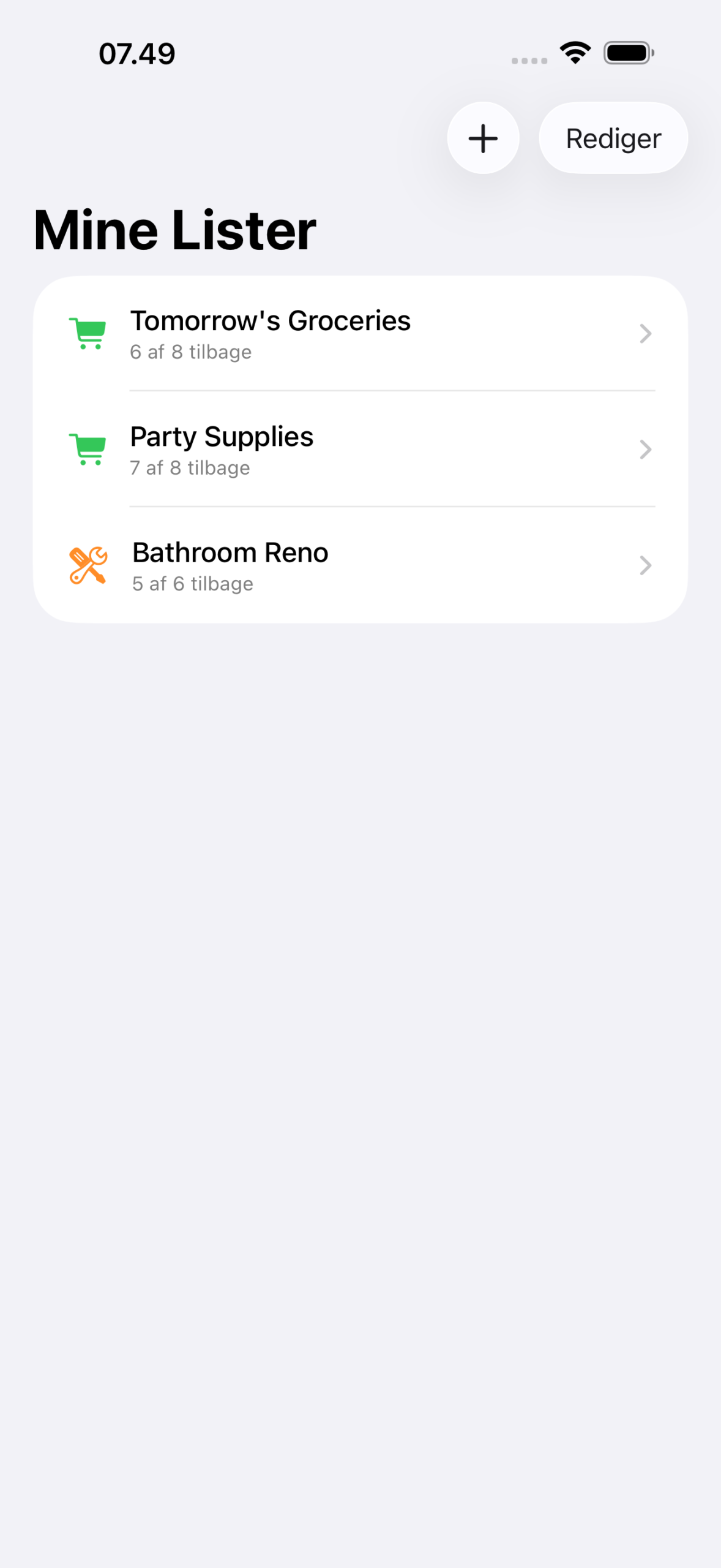 EesyList showing multiple shopping lists