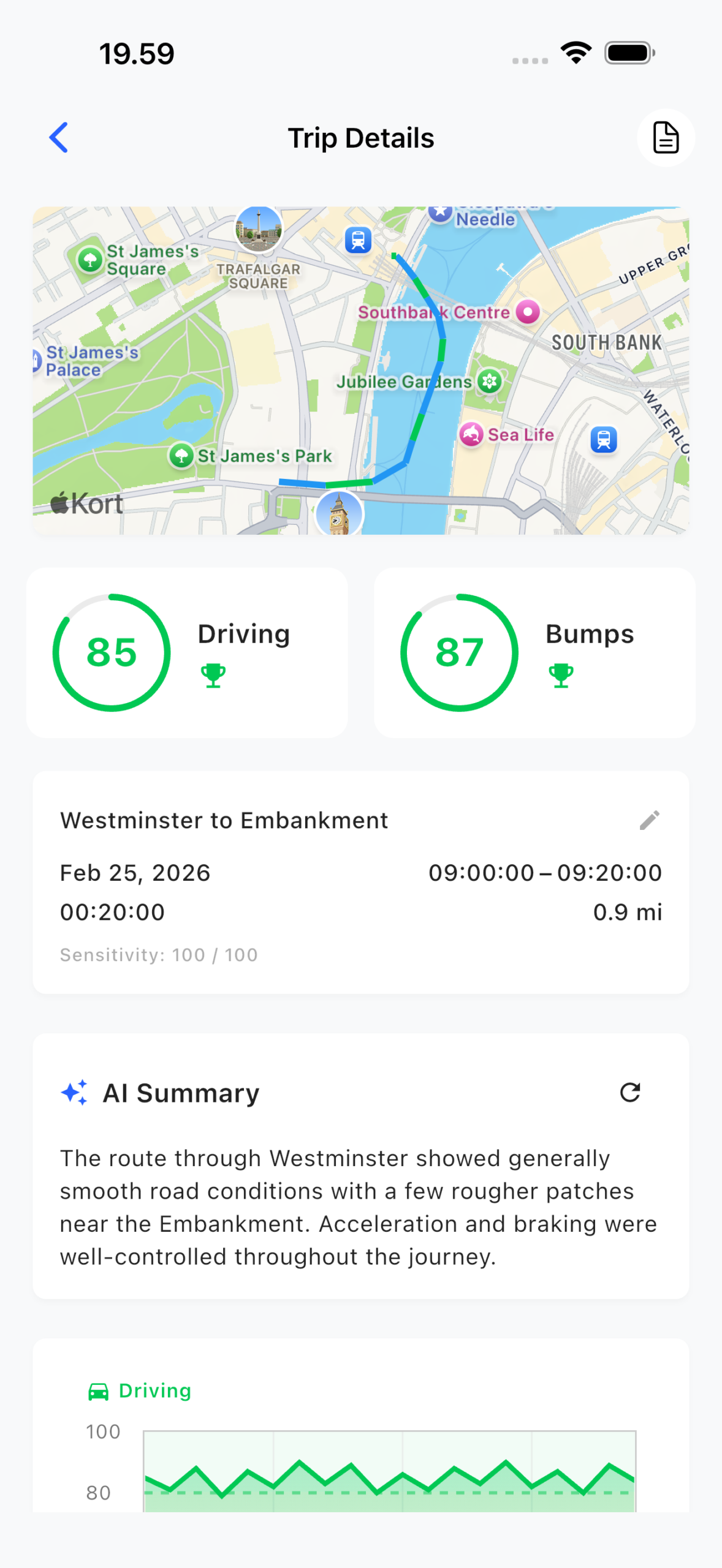 EesyRider trip details with AI summary